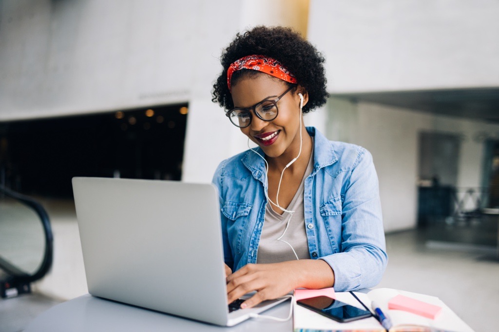 Young woman on a video call on her laptop